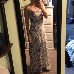 Long, floral dress.